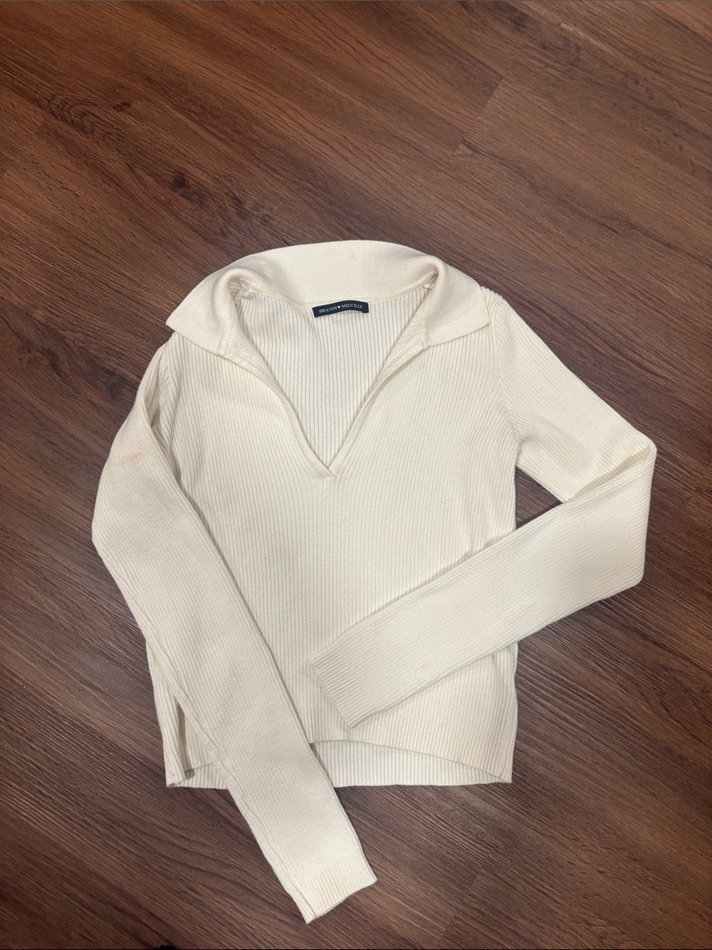 Brandy Melville Cream Ribbed V-Neck Sweater